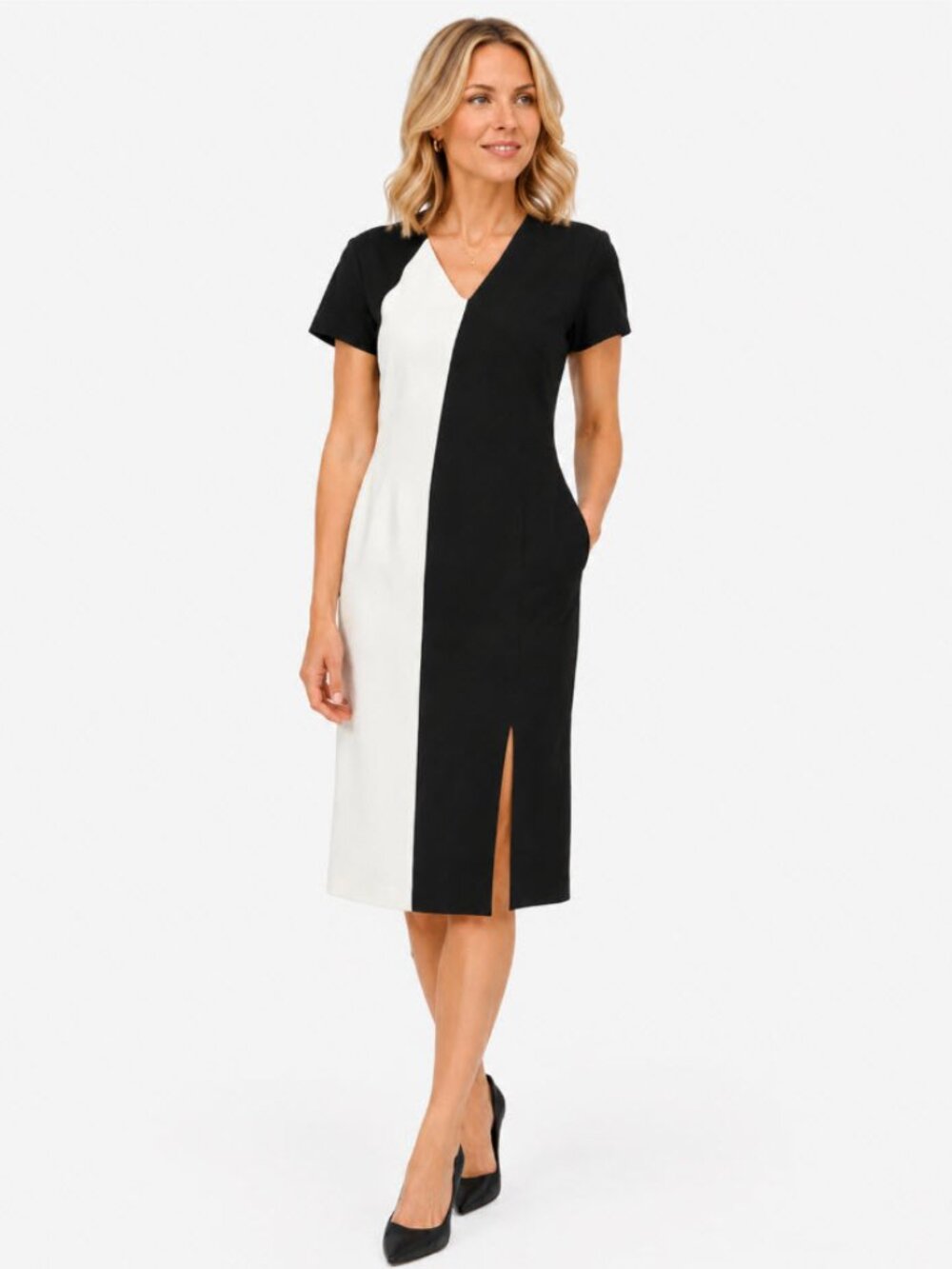 Boss Black and White Colorblock Midi Dress
